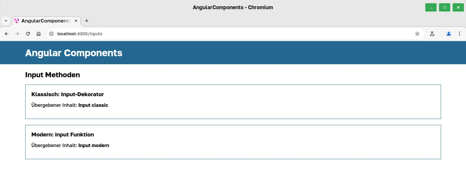 Angular Components - Data Input in Component - Vergleich