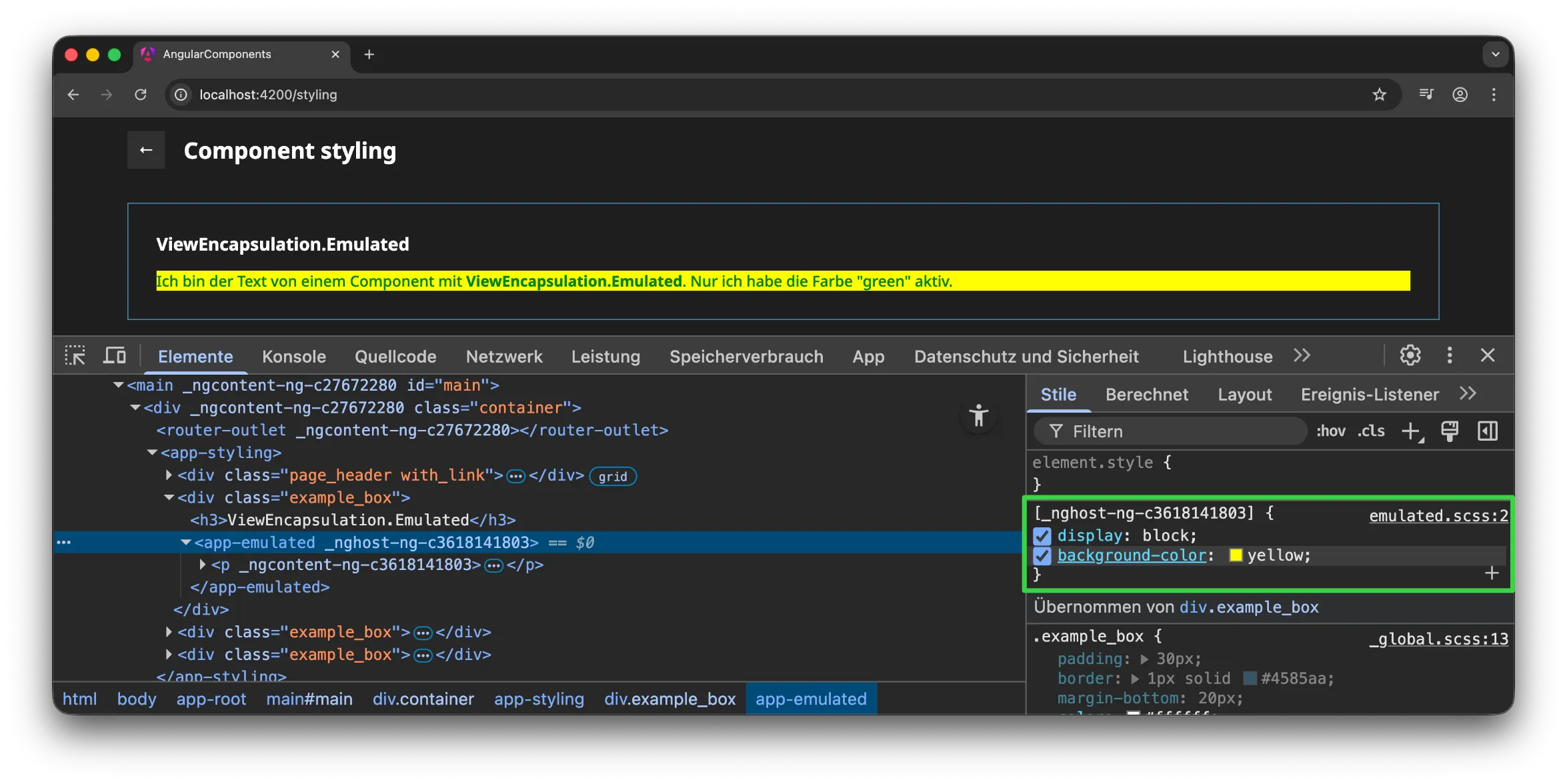 Angular Component Styling - host Verwendung
