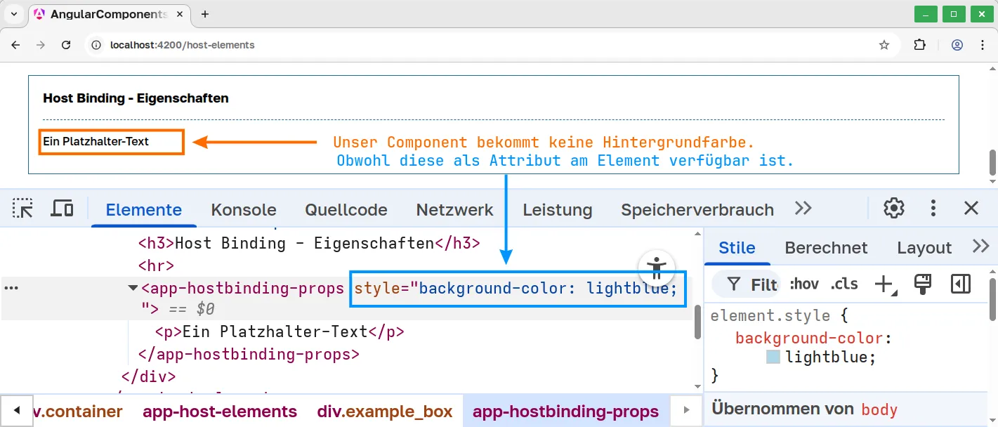 Angular Host Binding - Keine Auswirkung der Stile