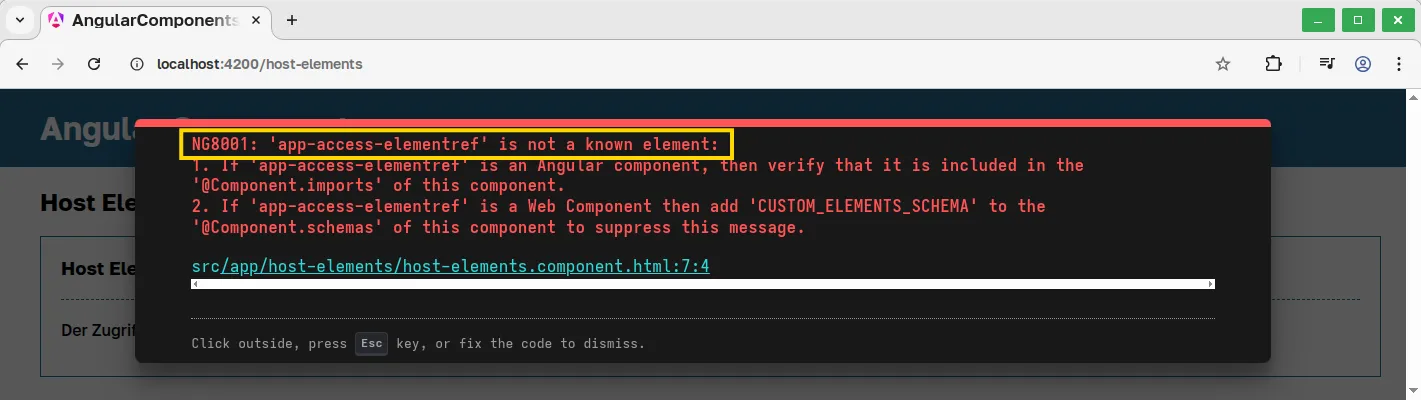 Angular Component CSS Selektor mit Element Selektor - Fehler