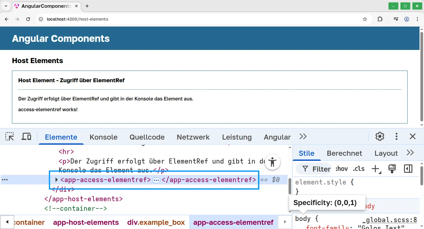 Angular erstellt ein DOM-Element für ein Component
