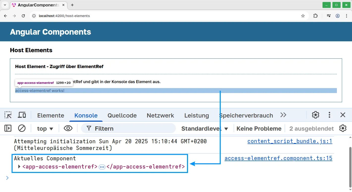 Angular Component ElementRef Zugriff auf das Element