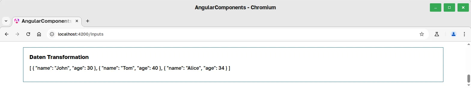 Ausgabe der bereinigten Daten mit Hilfe von JsonPipe im Template