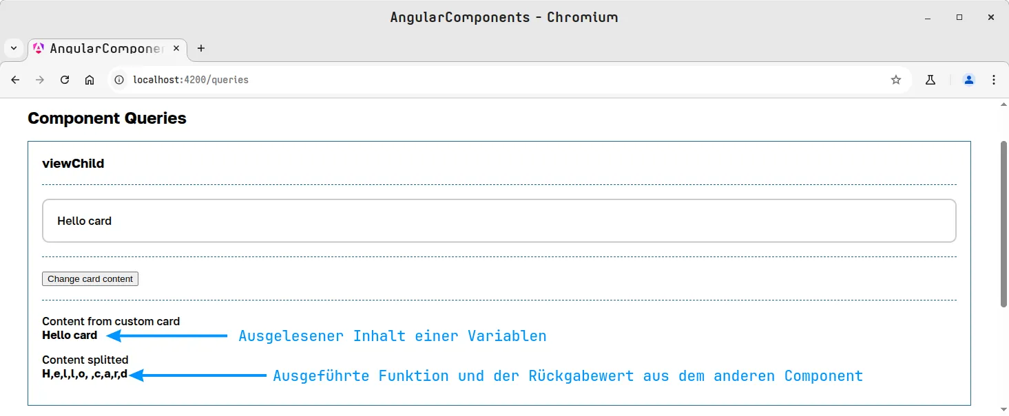 Angular Component Queries - viewChild - ausgelesene Werte
