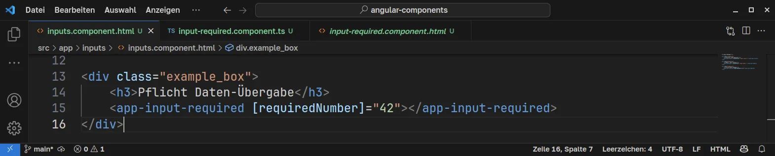 Angular Components - Pflicht Daten-Übergabe korrekt