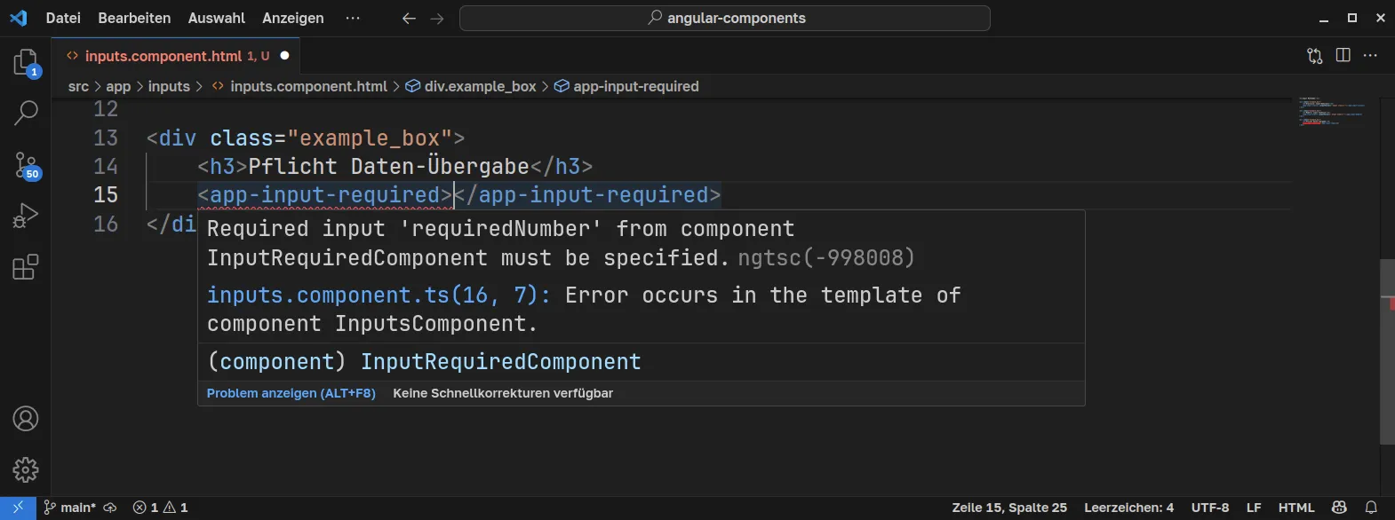 Angular Components - Pflicht Daten-Übergabe fehlt