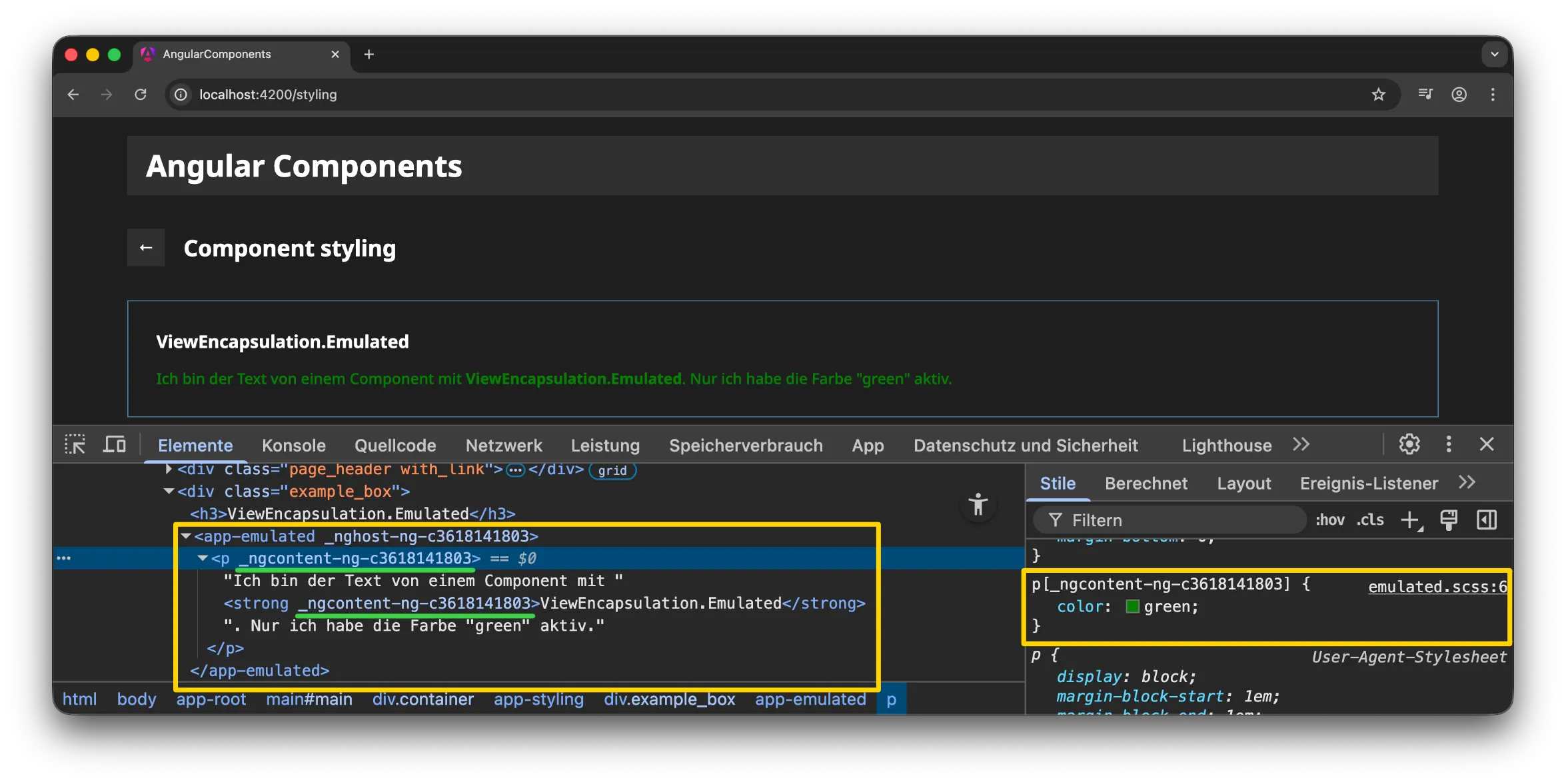 Angular Component Styling - ViewEncapsulation.Emulated - Quelltext