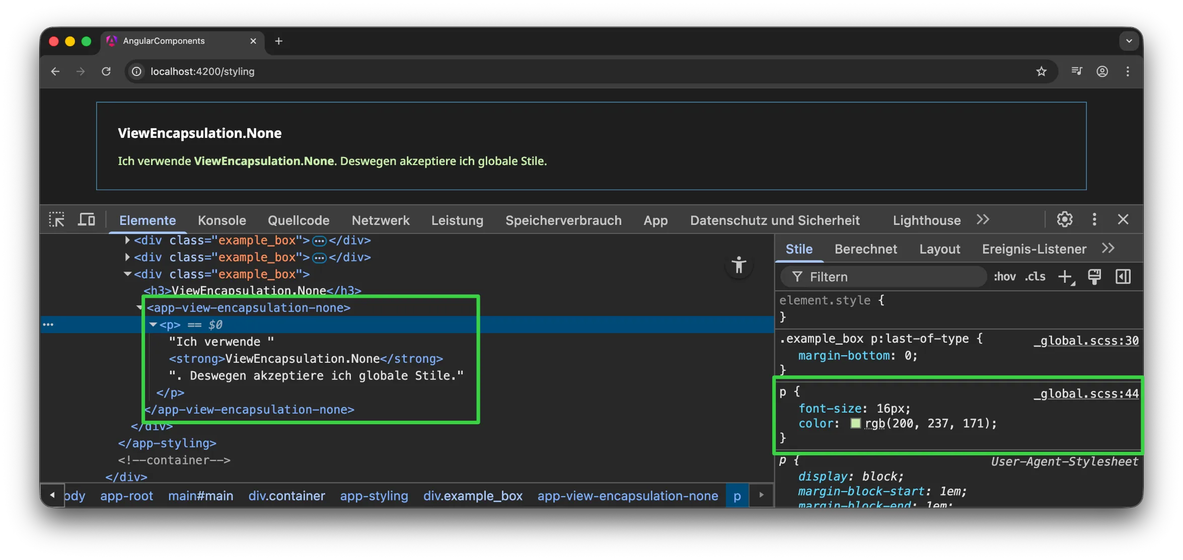 Angular Component Styling - ViewEncapsulation.None - Quelltext