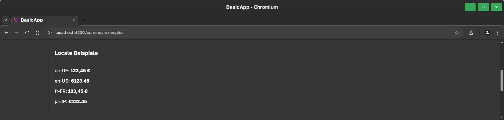 Angular - CurrencyPipe - Locale Beispiel