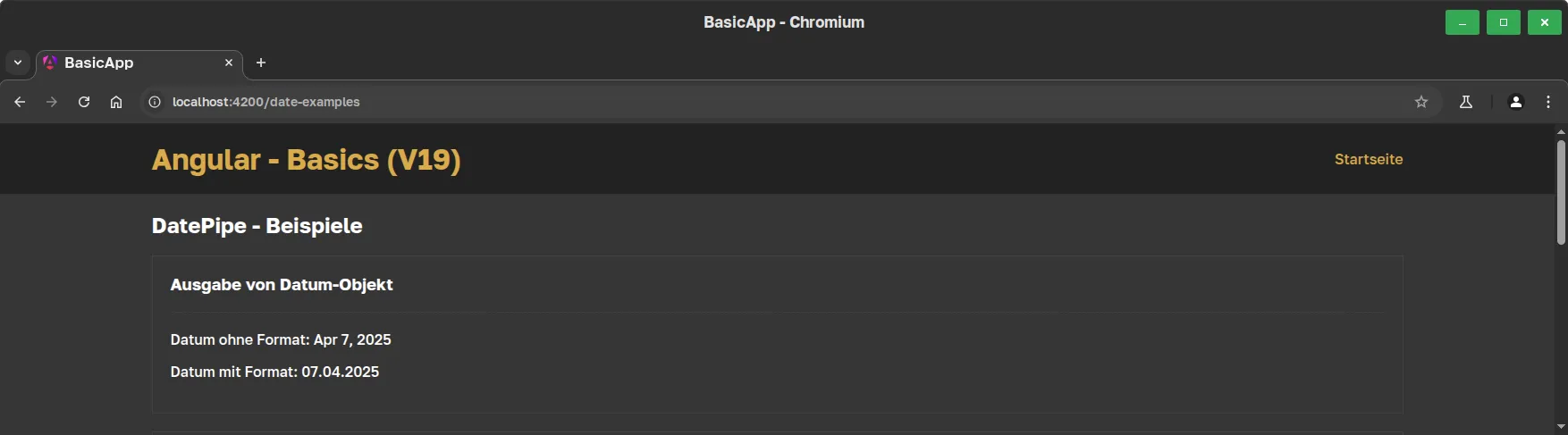Angular - DatePipe - Basis-Formate