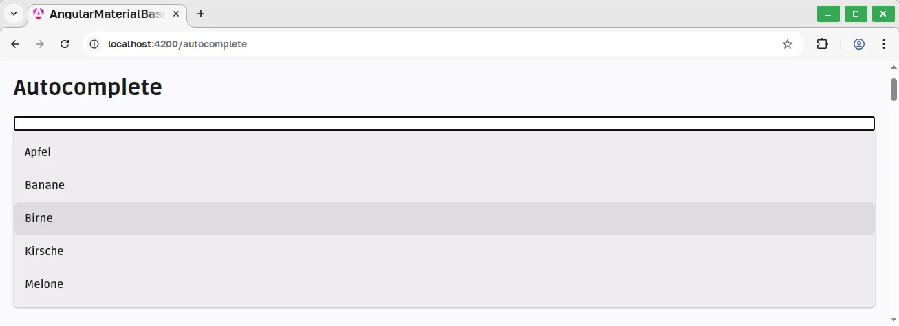Angular Material Component - Autocomplete - Dropdown Beispiel