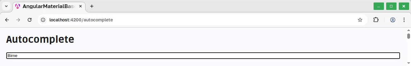 Angular Material Component - Autocomplete - Ausgewähltes Element