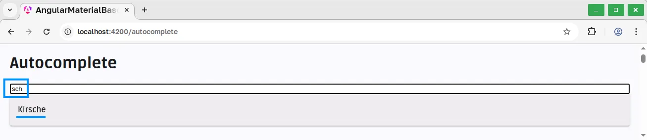 Angular Material Component - Autocomplete - Autocomplete Beispiel
