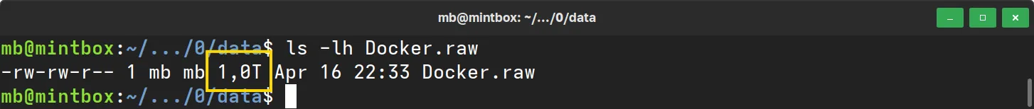 Docker Desktop - Docker.raw Größe - Terminal
