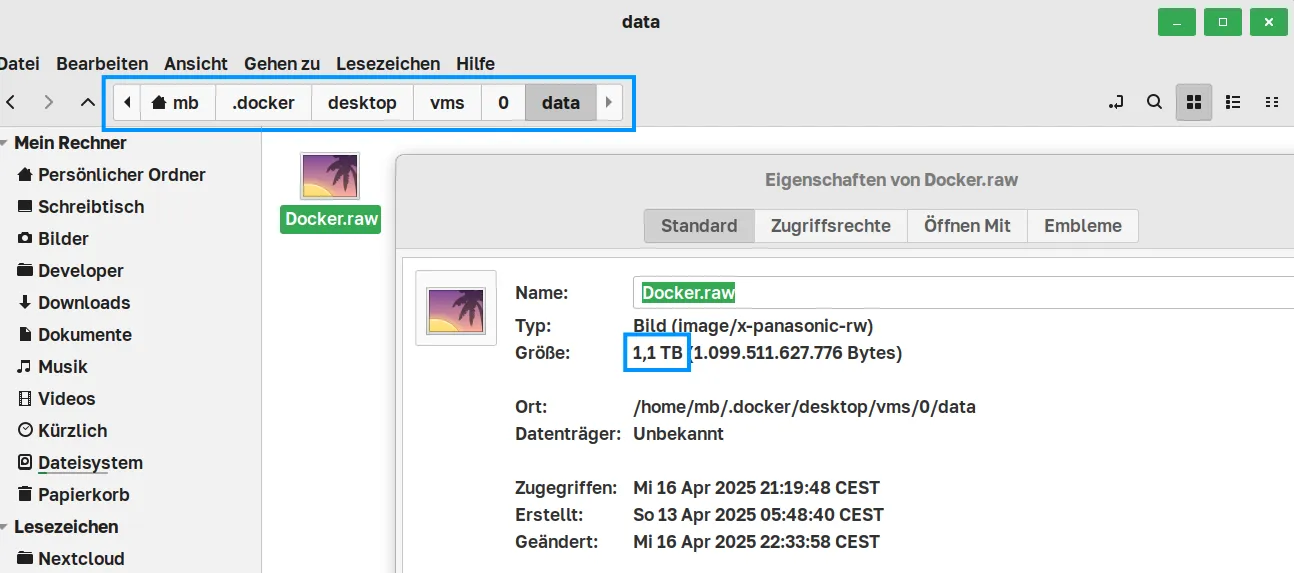 Docker Desktop - Docker.raw Größe