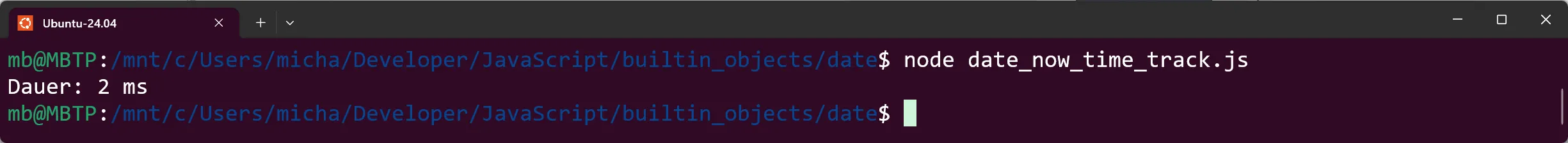 JavaScript - Date.now() - Beispiel 1 - Ausgabe