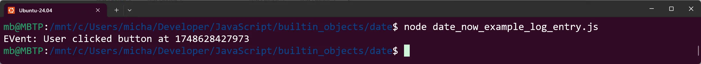 JavaScript - Date.now() - Beispiel 2 - Ausgabe
