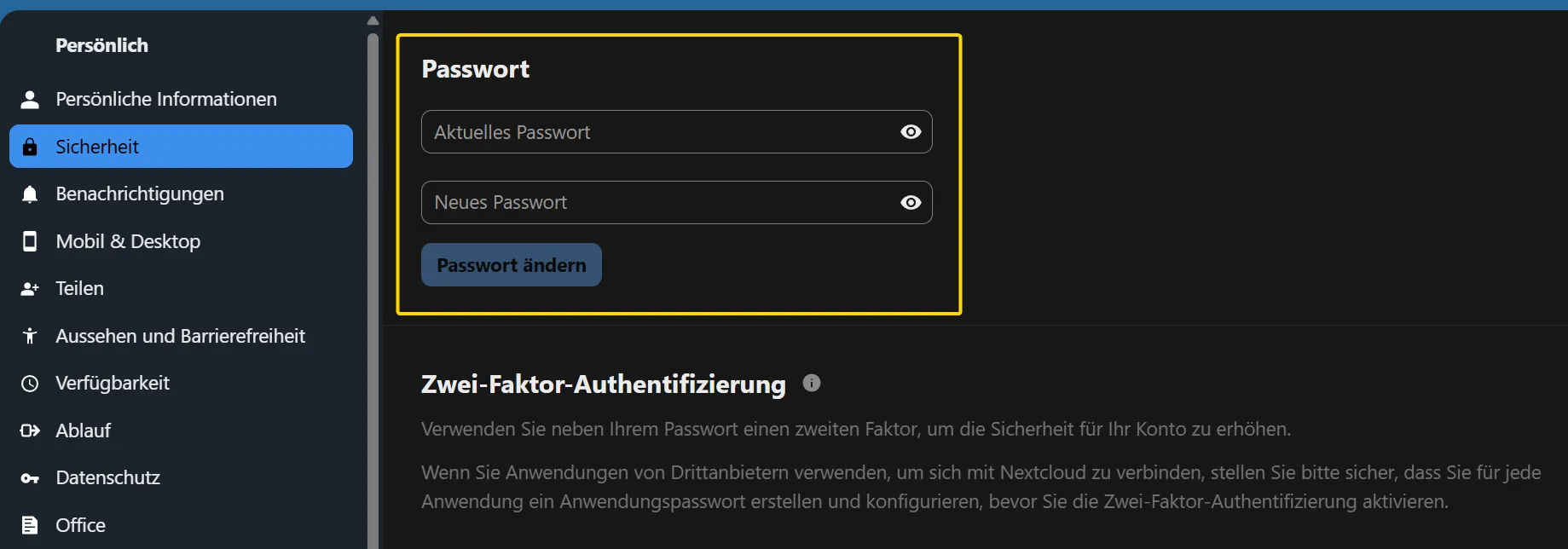 Nextcloud - Passwort ändern