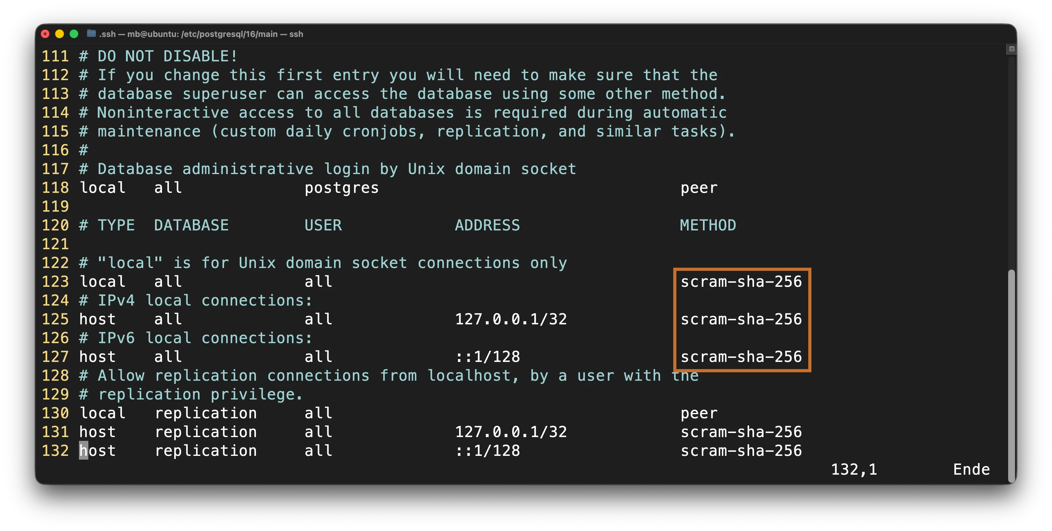 PostgreSQL - Konfigurationsdatei - Methode ändern