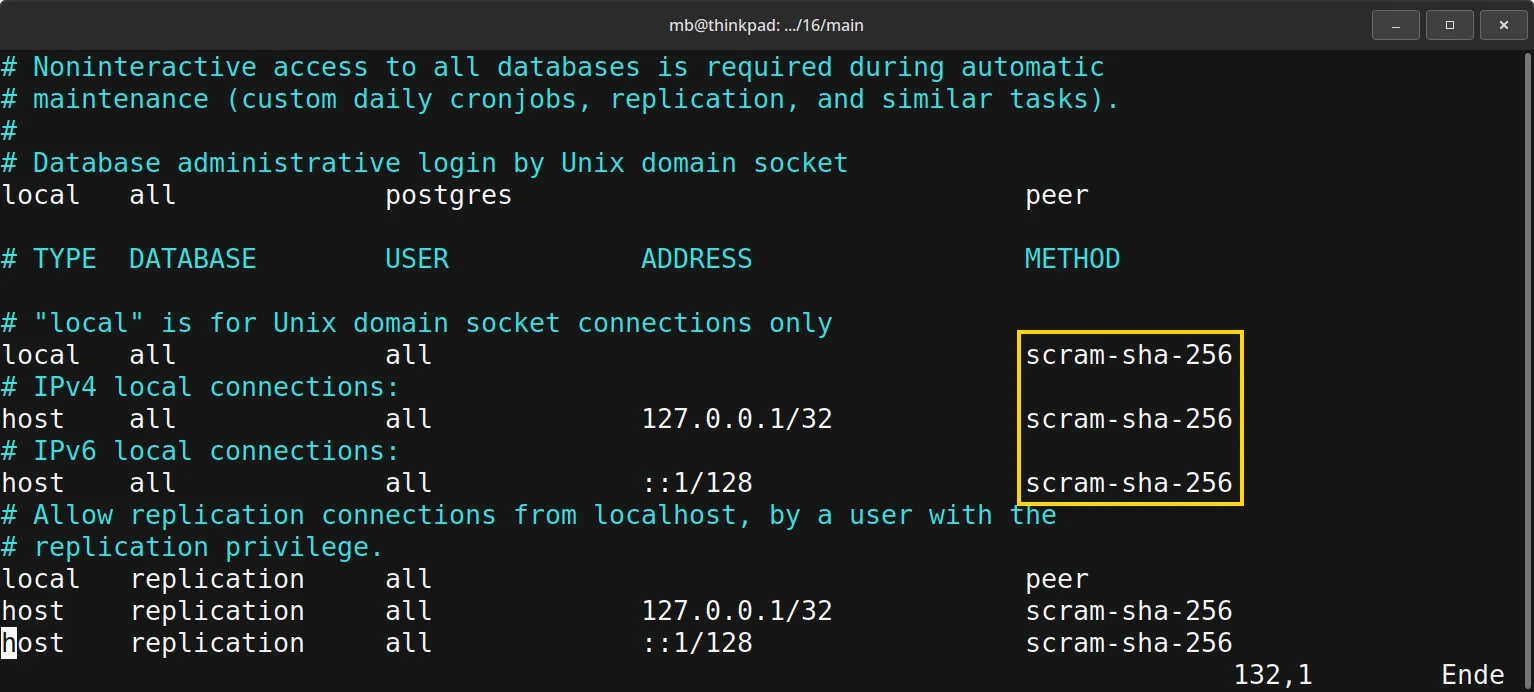PostgreSQL - Konfigurationsdatei - Methode ändern