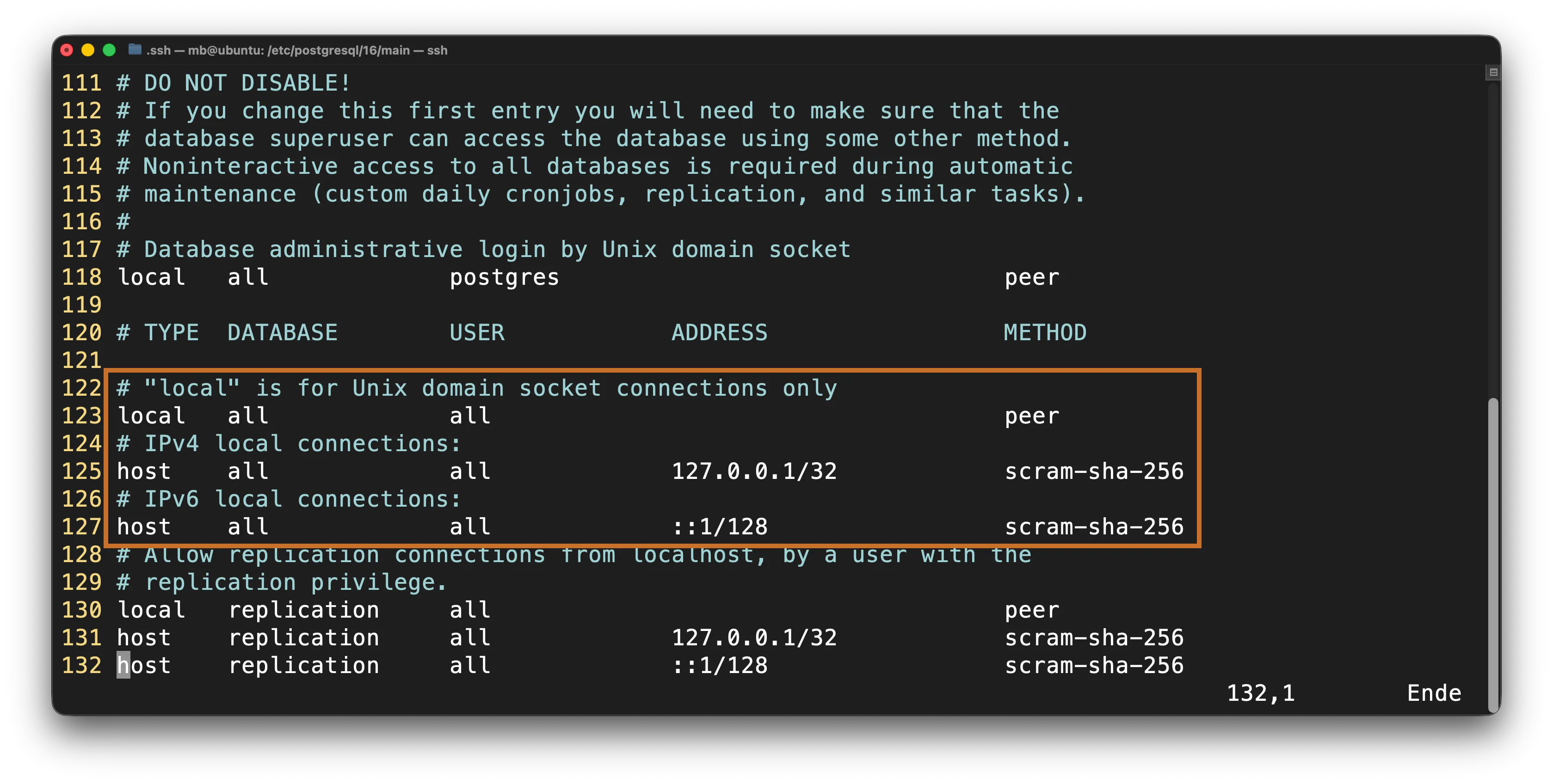 PostgreSQL - Konfigurationsdatei - relevate Stelle