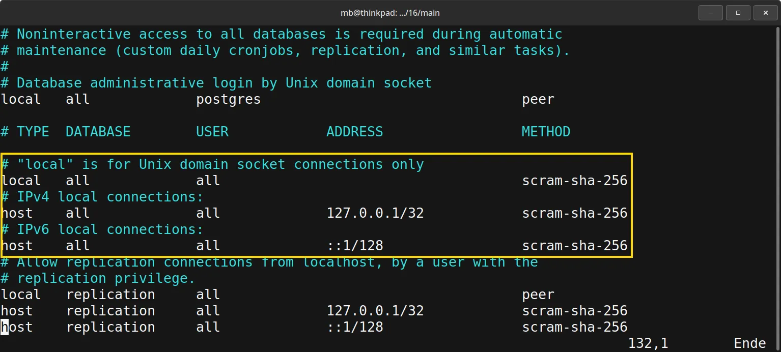 PostgreSQL - Konfigurationsdatei - relevate Stelle