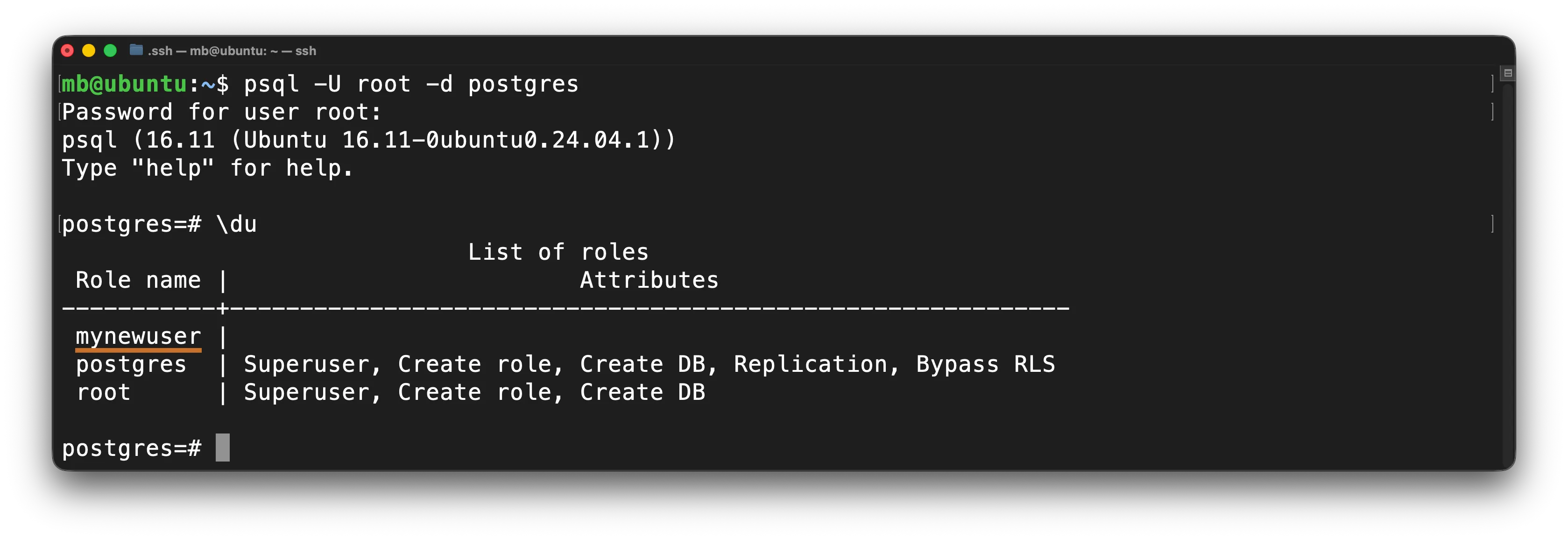 PostgreSQL - Benutzer-Rollen anzeigen.