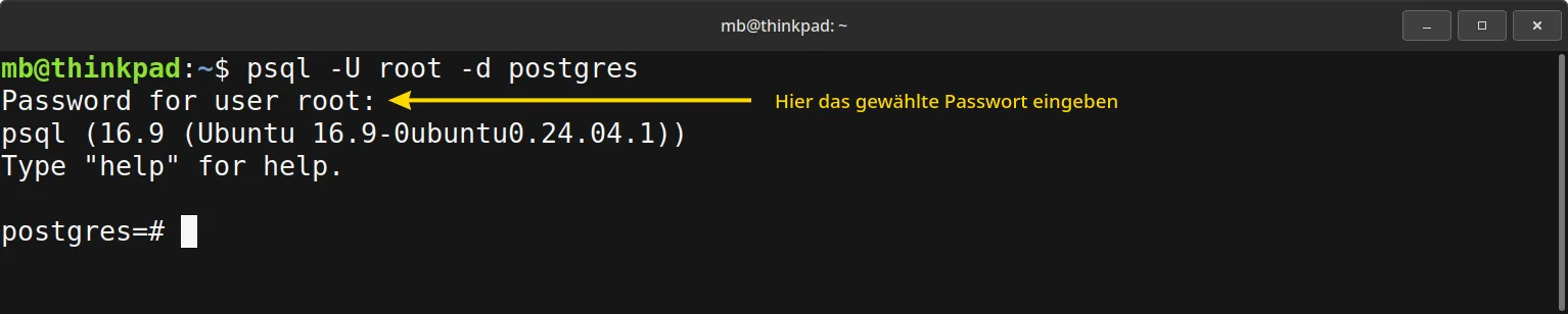 PostgreSQL -  Mit Passwort anmelden