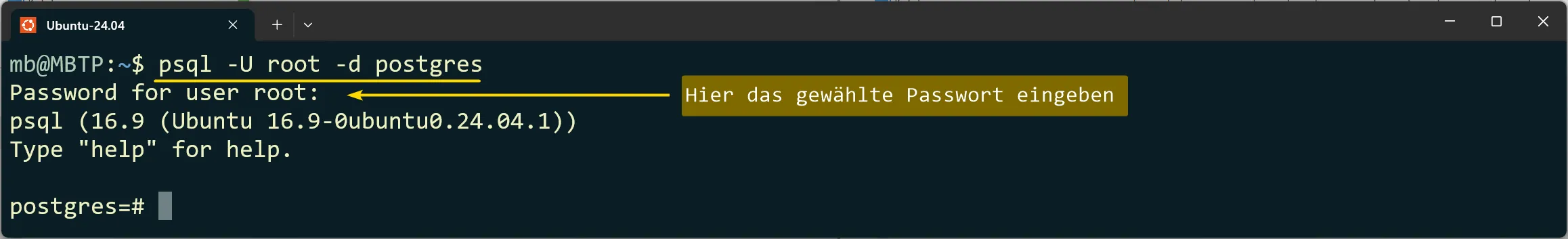 PostgreSQL -  Mit Passwort anmelden