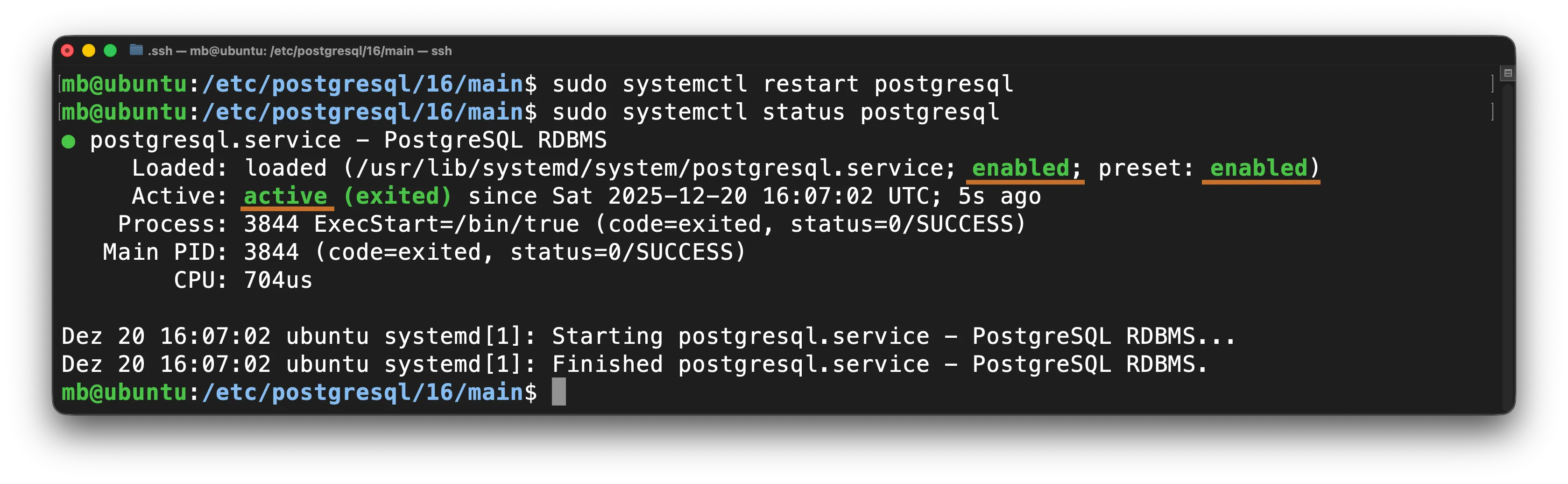 PostgreSQL -  Neu starten