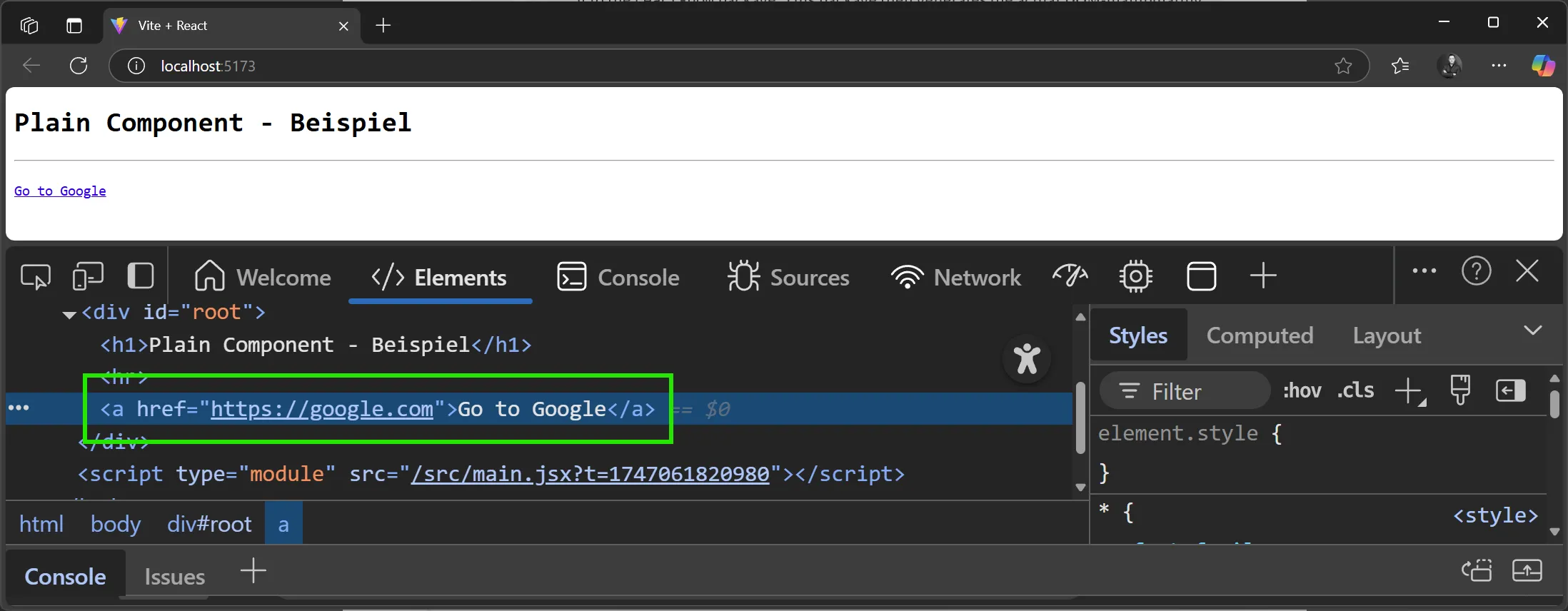 React Component - Create element without JSX