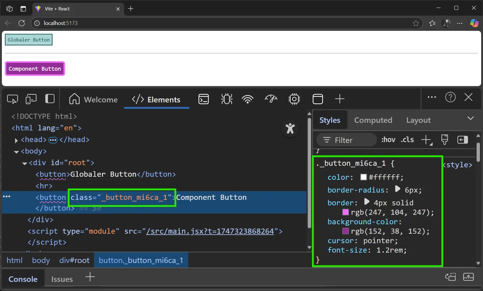 React Component - CSS Modules - Component Button Beispiel