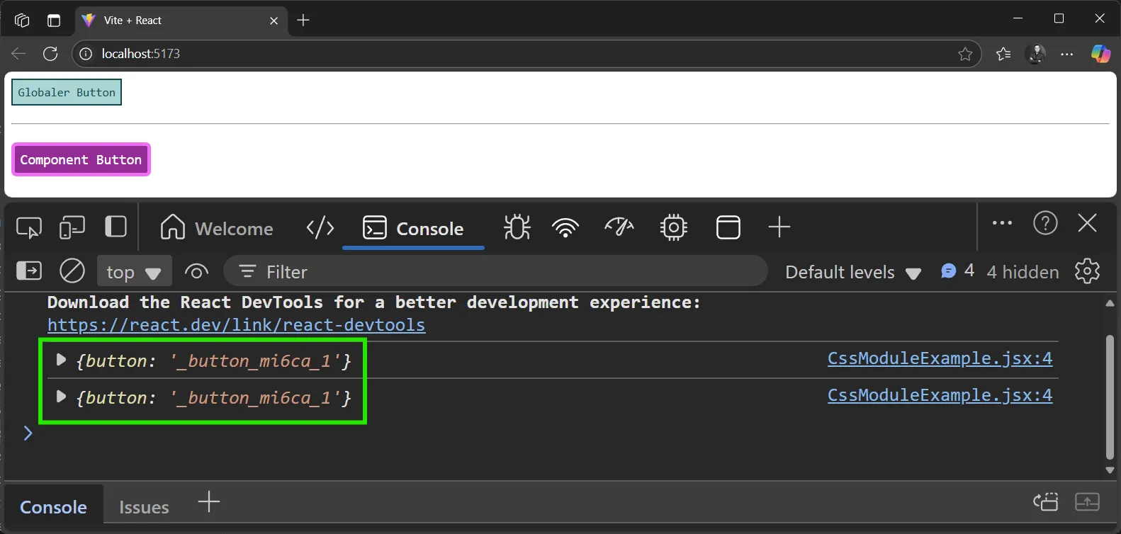 React Component - CSS Modules - CSS nach JS Objekt Beispiel