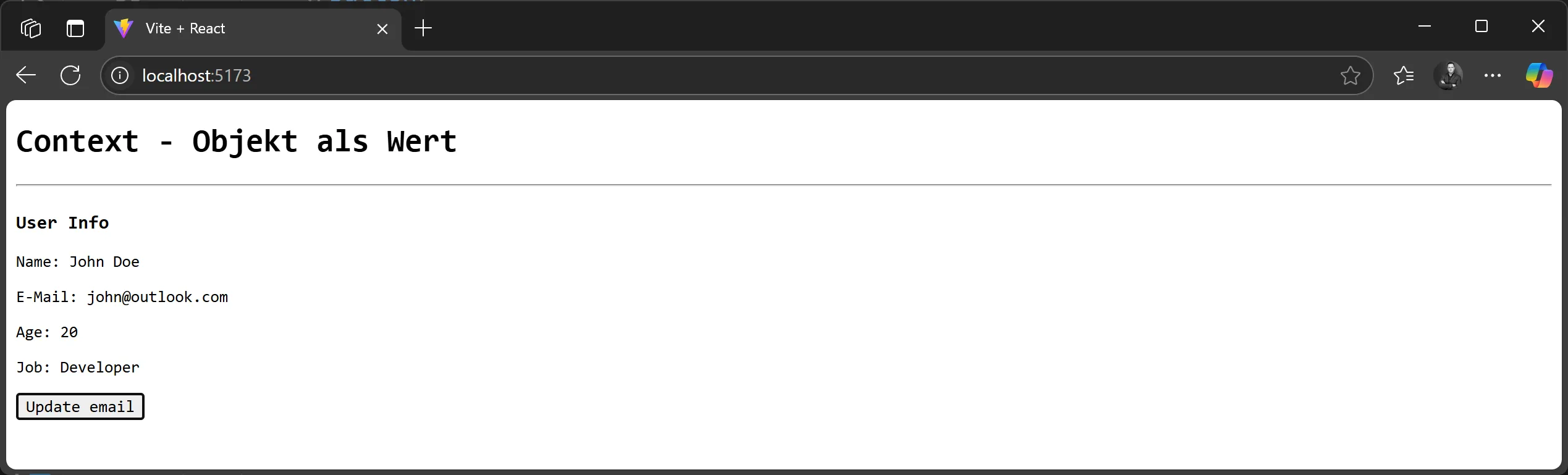 React Context - Ausgabe von Benutzerdaten aus dem Context ohne Props