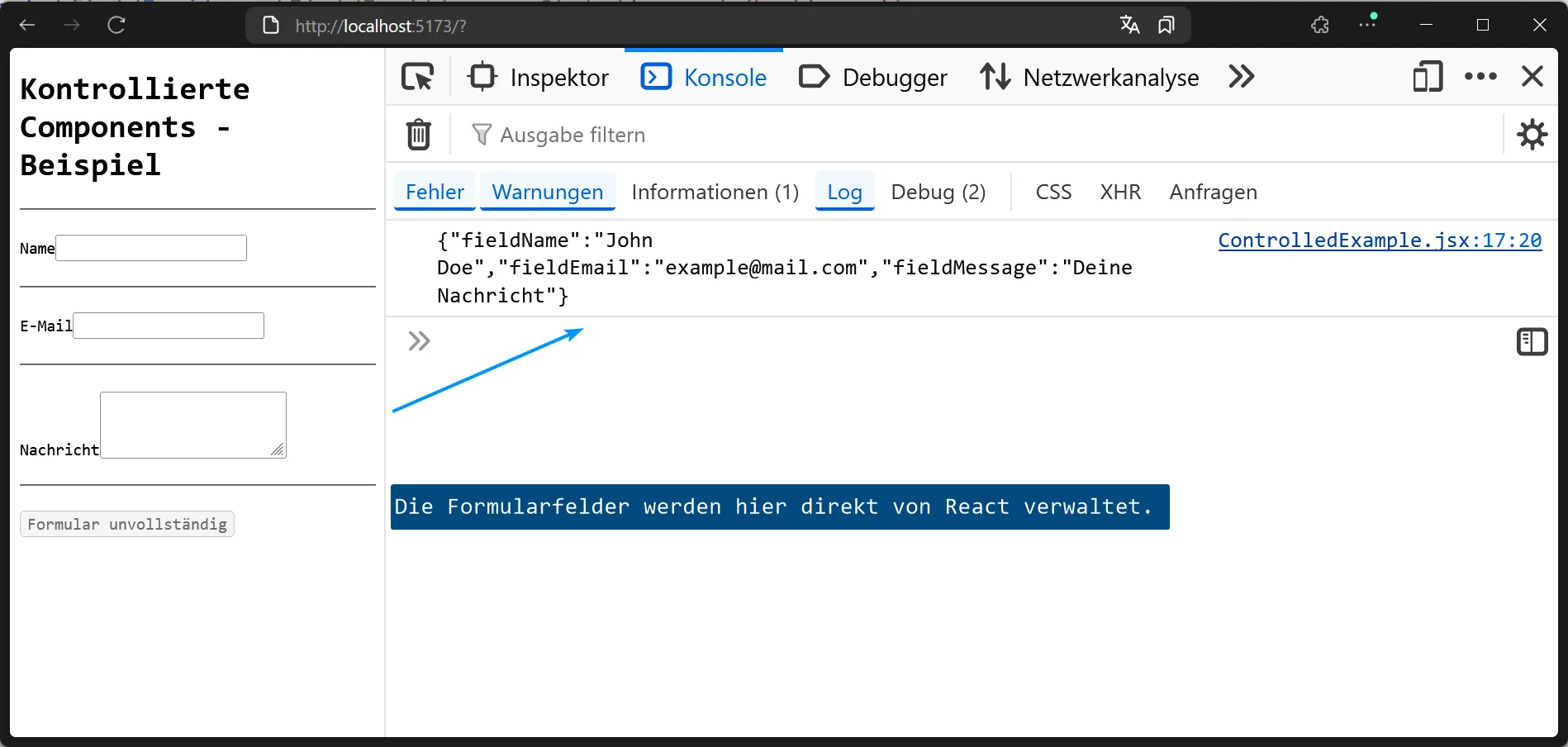 React - Kontrollierte Components - Beispiel