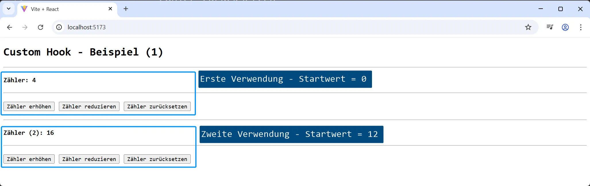 React Custom Hook - Beispiel 1 erweitert