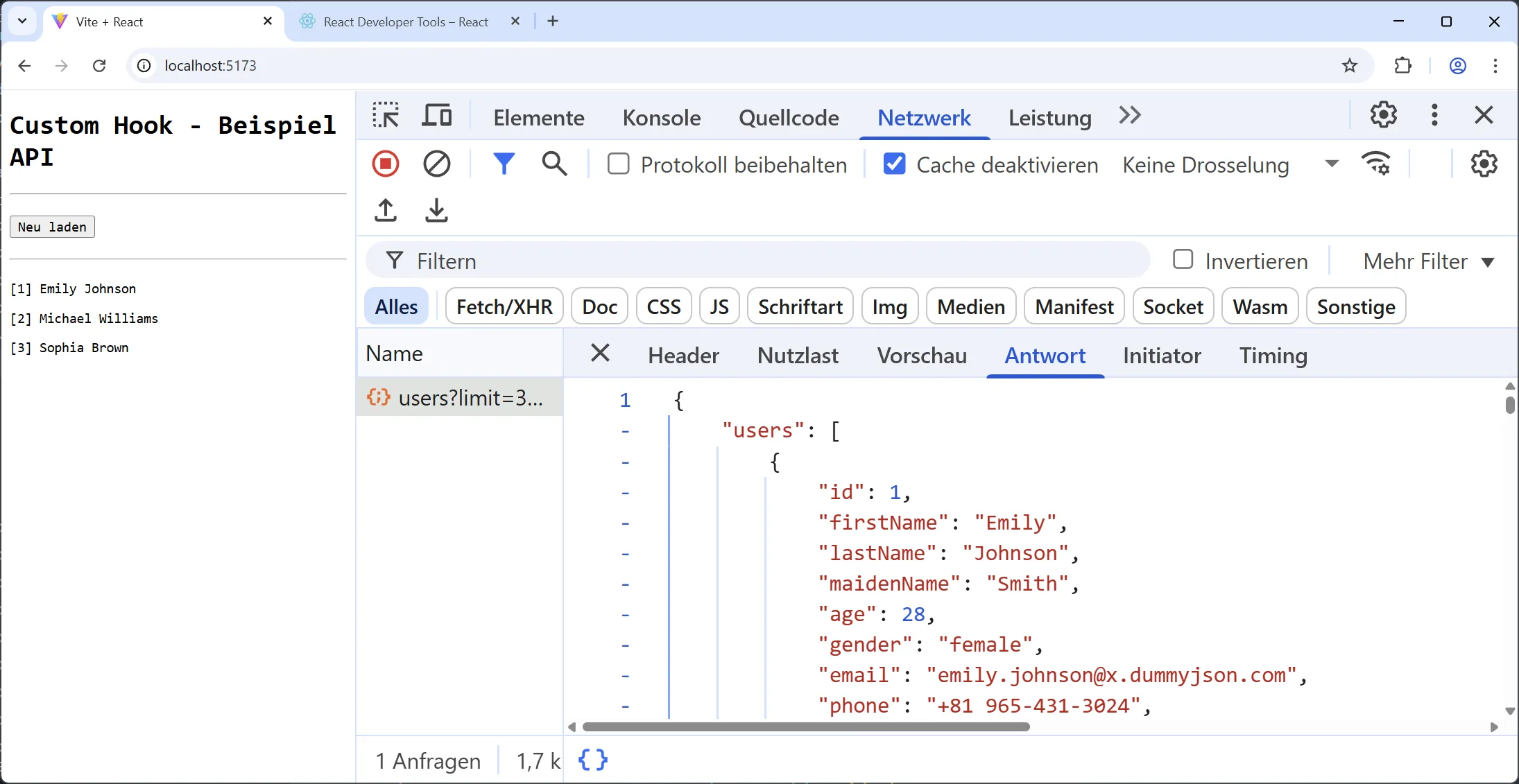 React Custom Hook - Beispiel mit API
