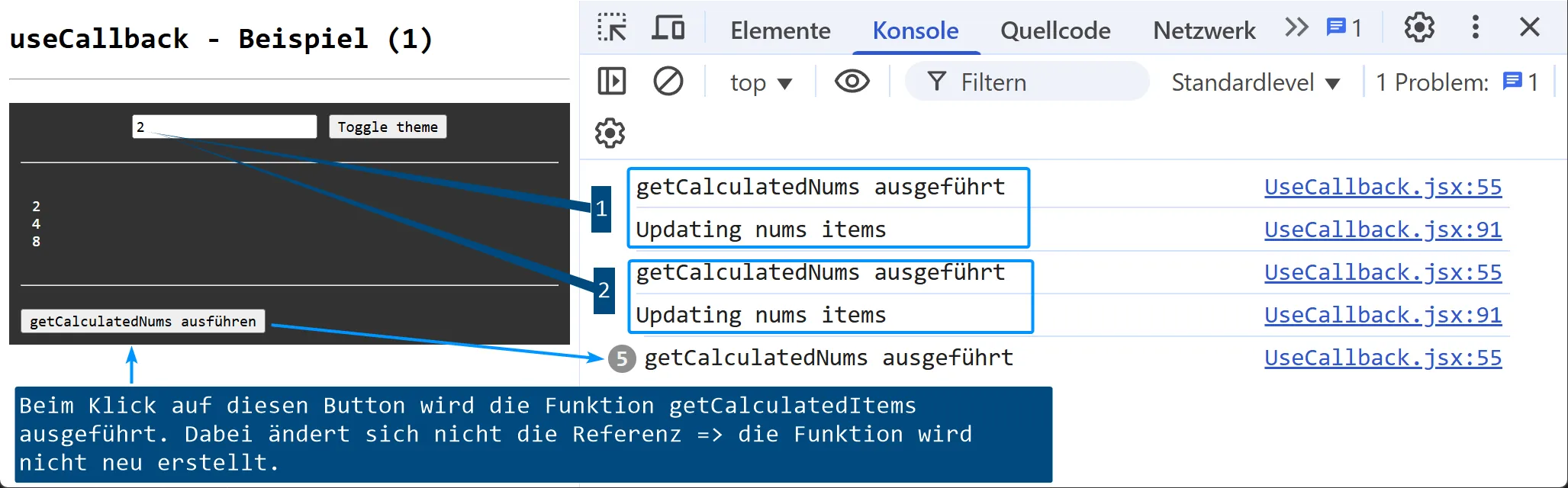 React Hook - useCallback - Manuelle Ausführung der Funktion