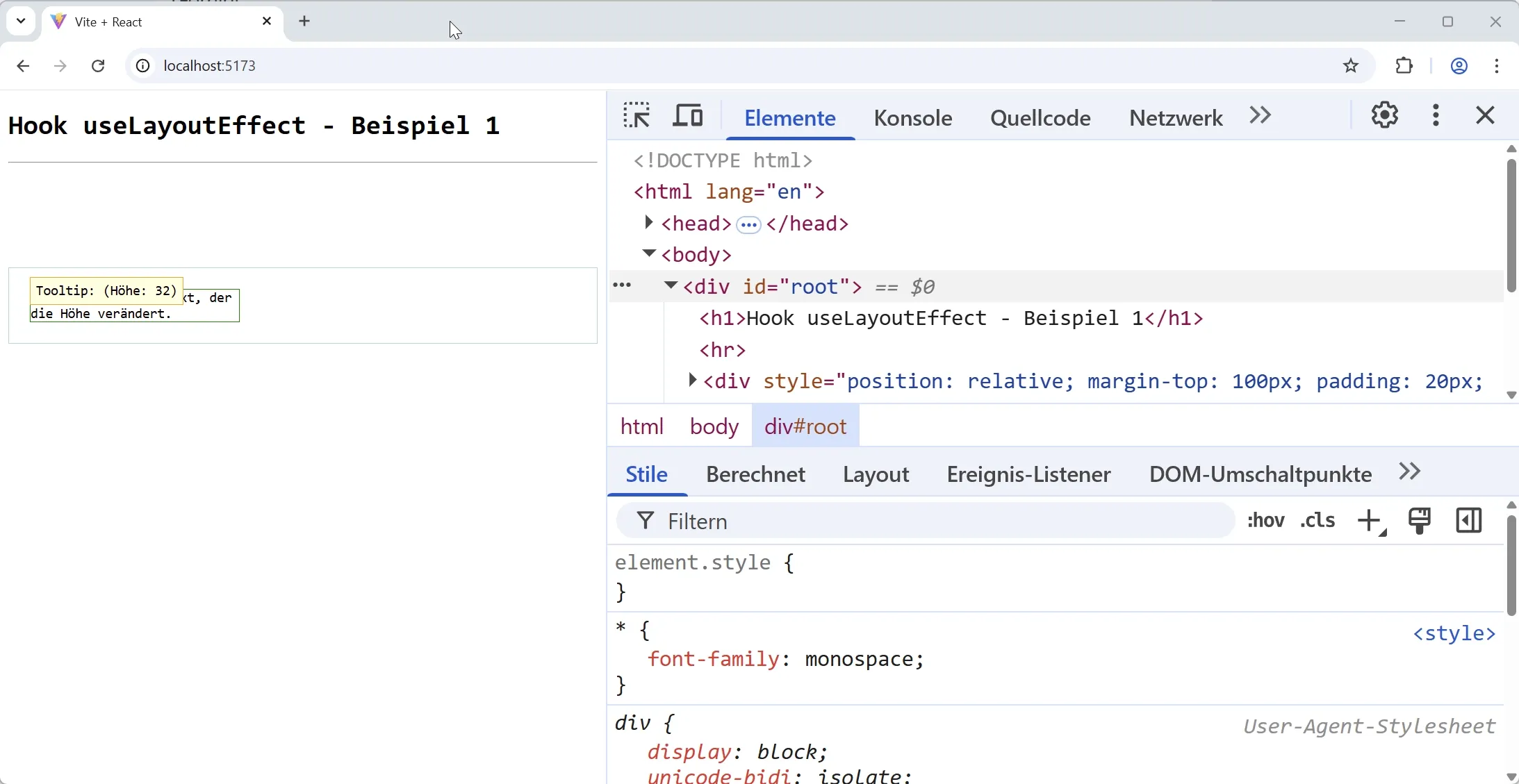 React Hook - useLayoutEffect - Beispiel 1 mit useEffect