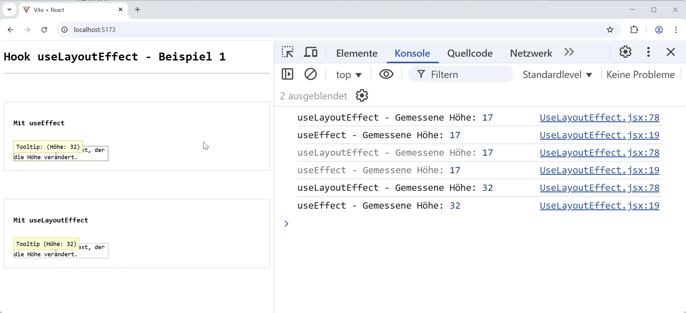 React Hook - useLayoutEffect - Beispiel 1 mit useLayoutEffect