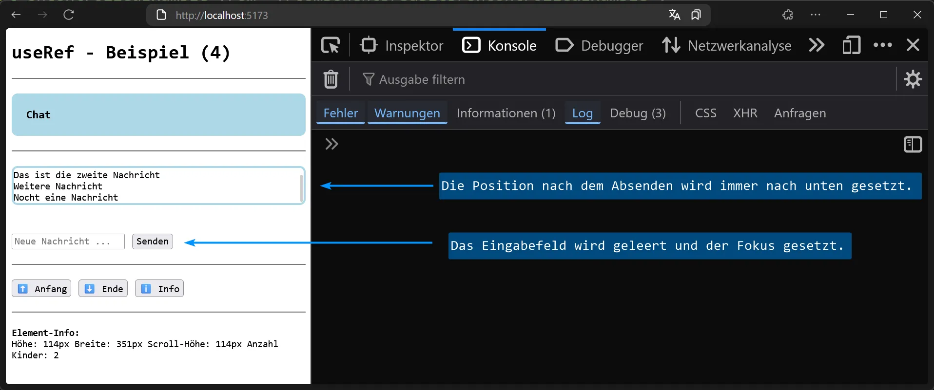 React Hook - useRef - Beispiel Chat - Ergebnis