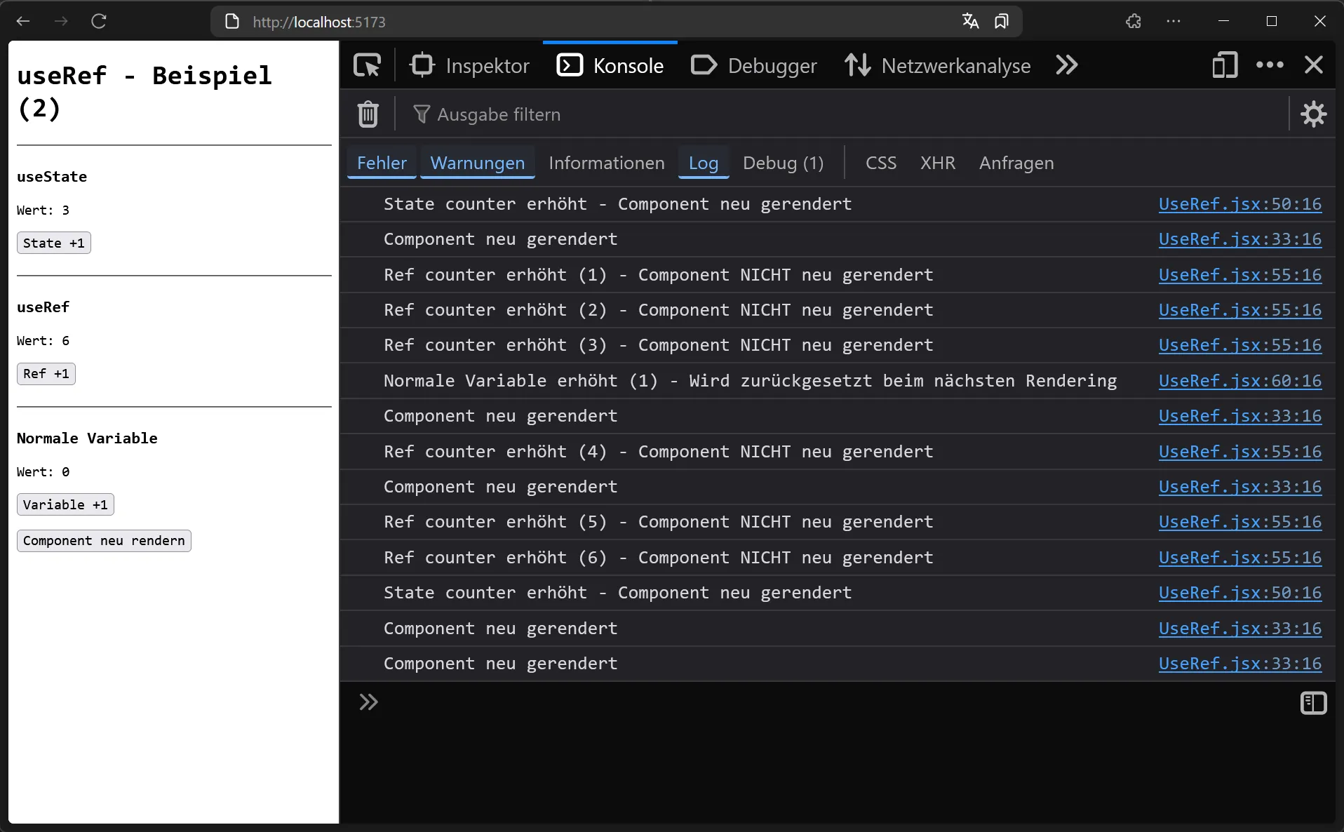 React Hook - useRef() - Vergleich mit useState und normaler Variable