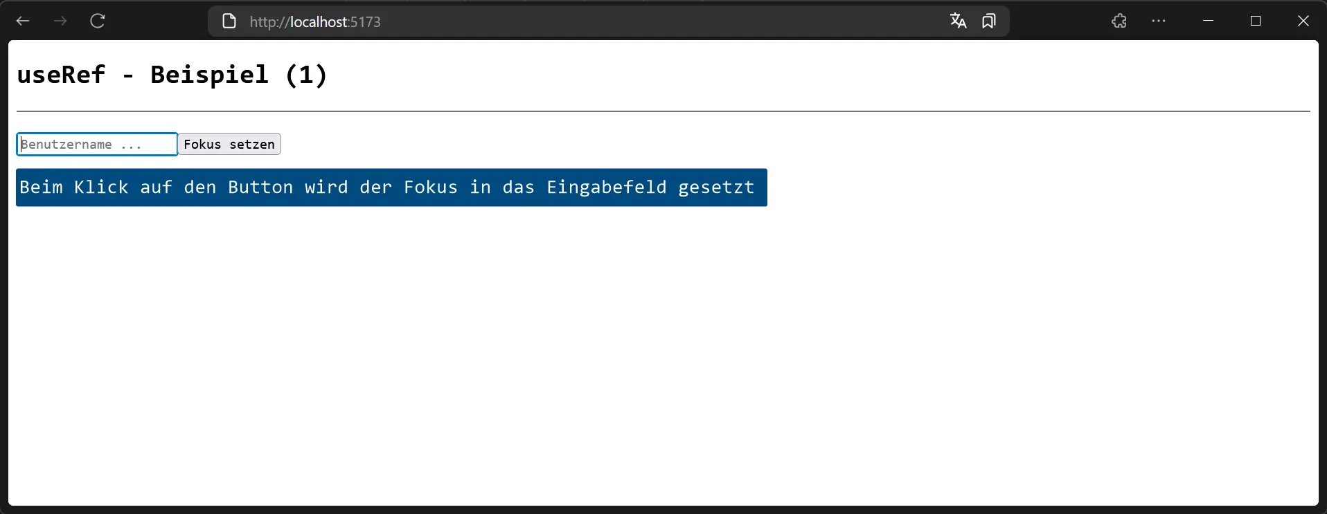 React Hook - useRef - Beispiel mit Fokus-Setzen