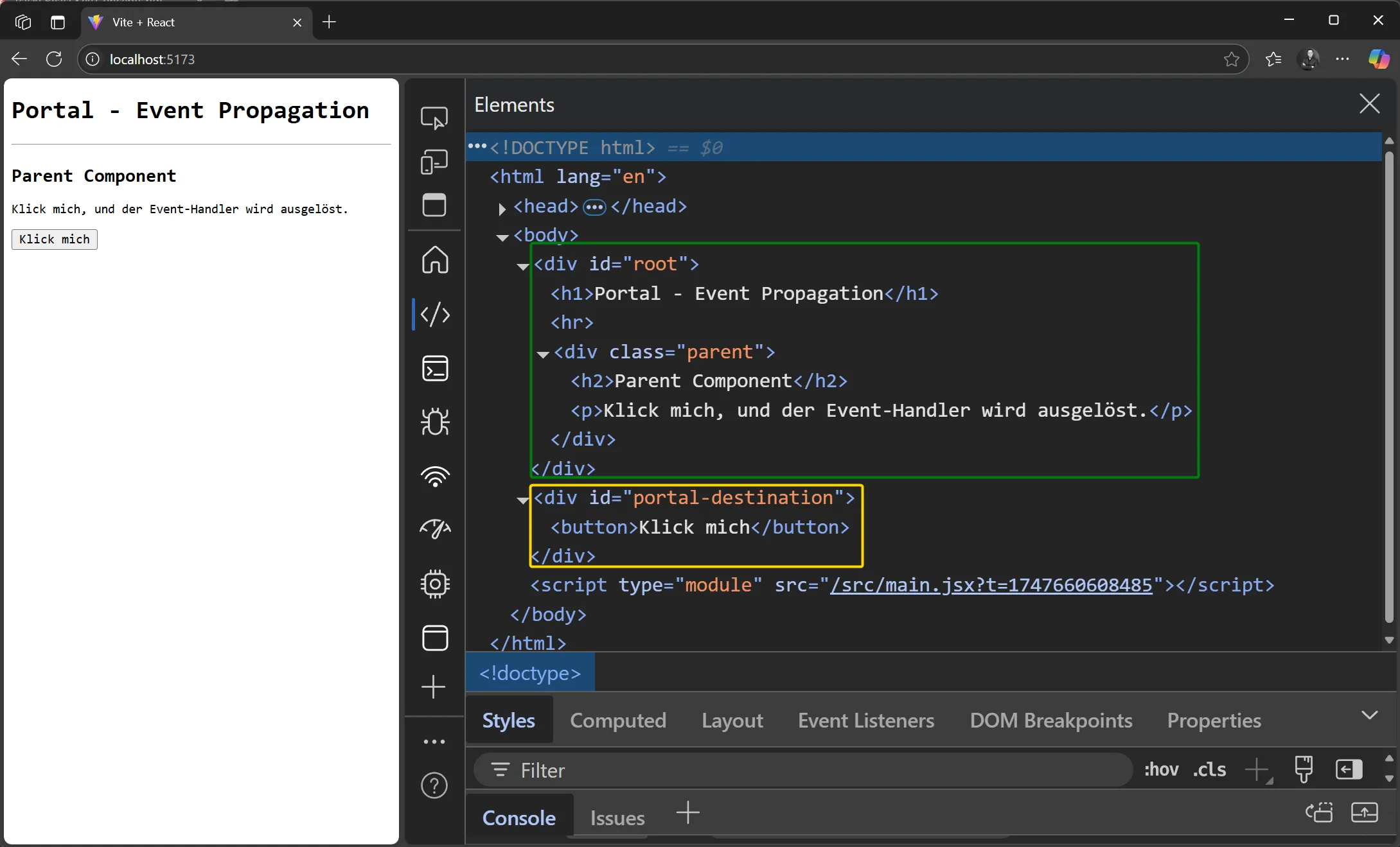React Portals - Struktur für Event Propagation im Browser