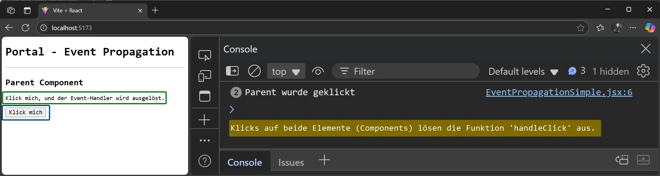React Portals - Log nach Klick auf Component und auf den Button