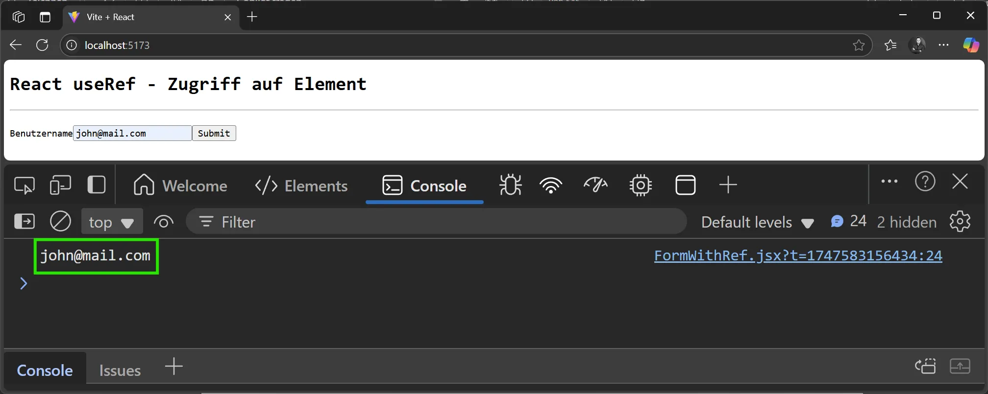 React useRef() - Beispiel Zugriff auf Input-Element