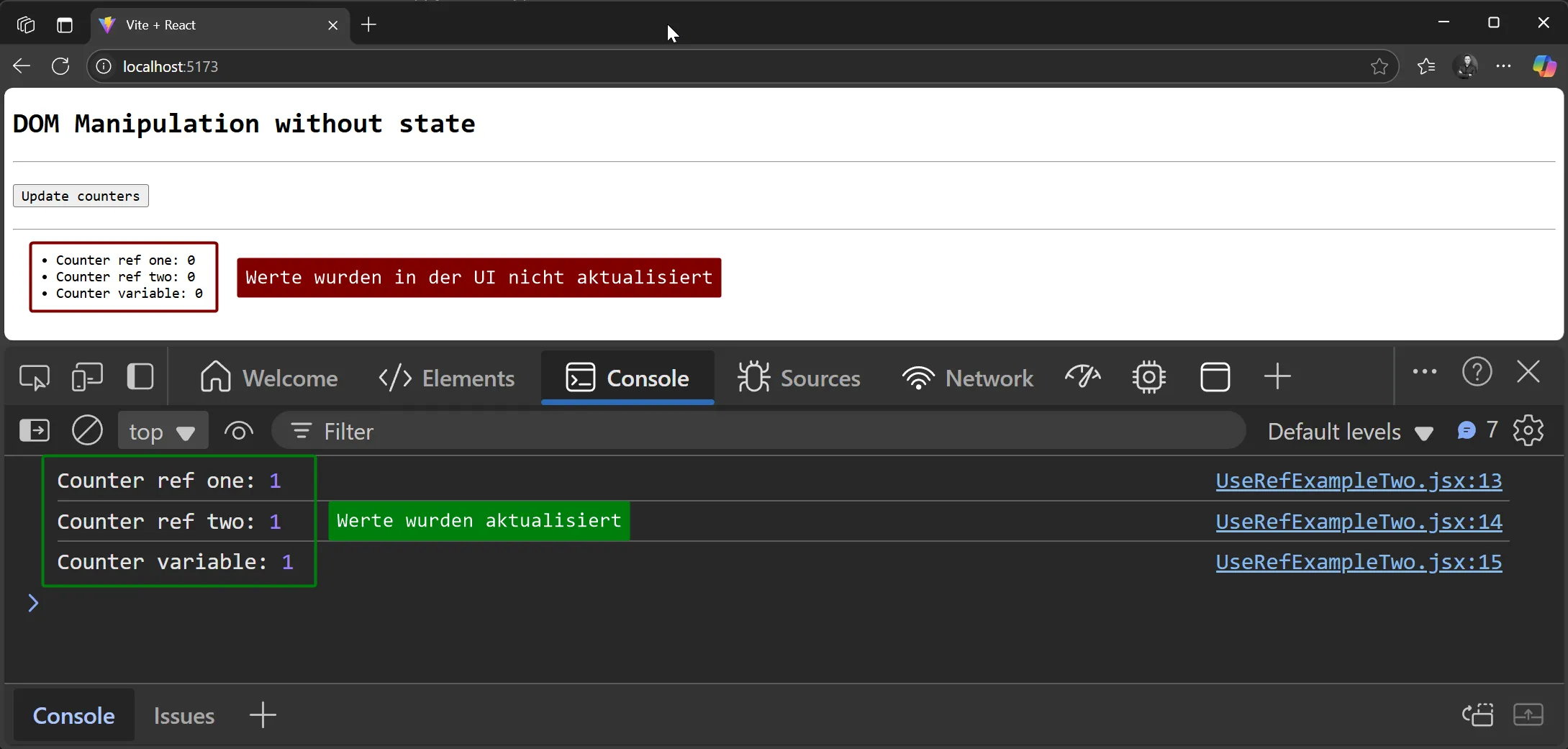 React Refs - Änderung der Werte und Auswirkung auf UI