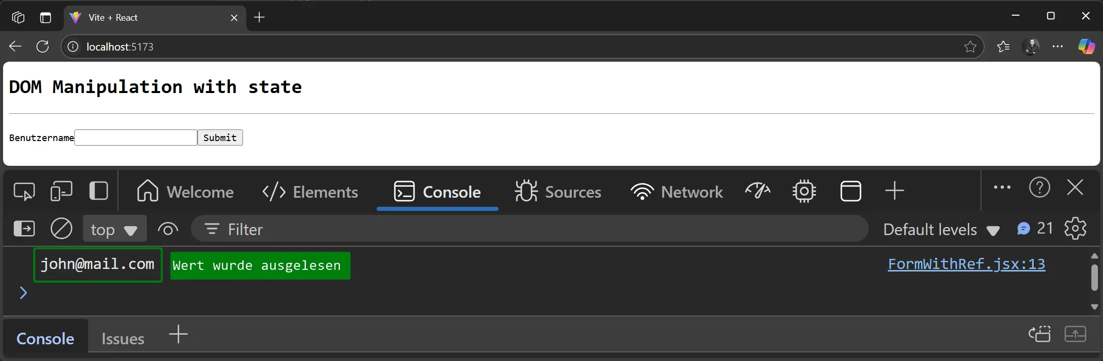 React - State für DOM-Manipulation - Zurücksetzen des Input-Feldes