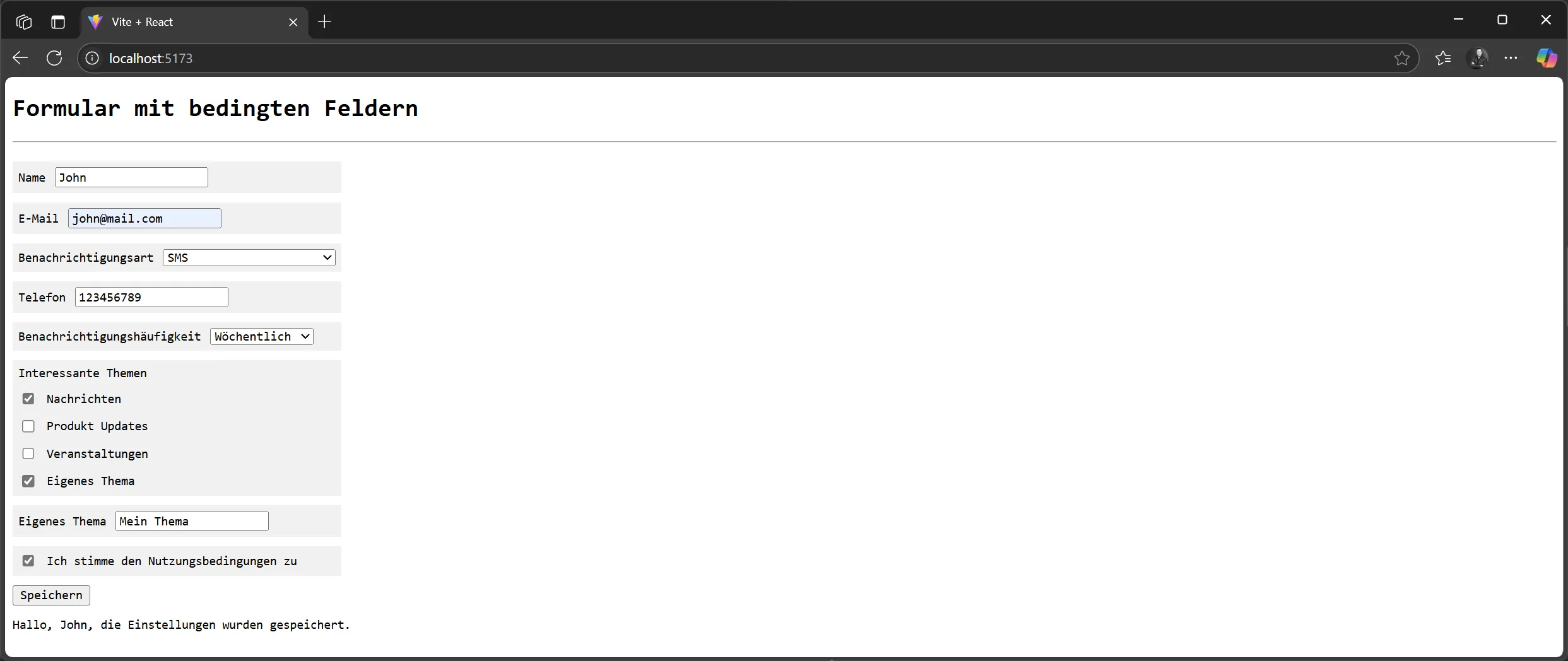 React State - Beispiel eines Formulars mit bedingten Feldern