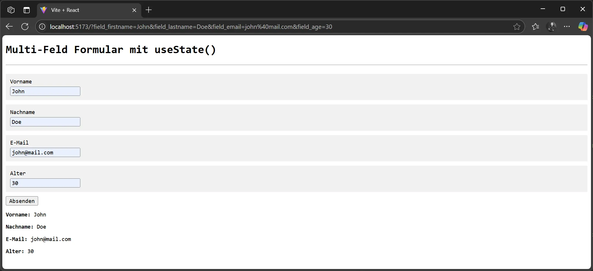 React State - Formular mit mehreren Feldern - Beispiel